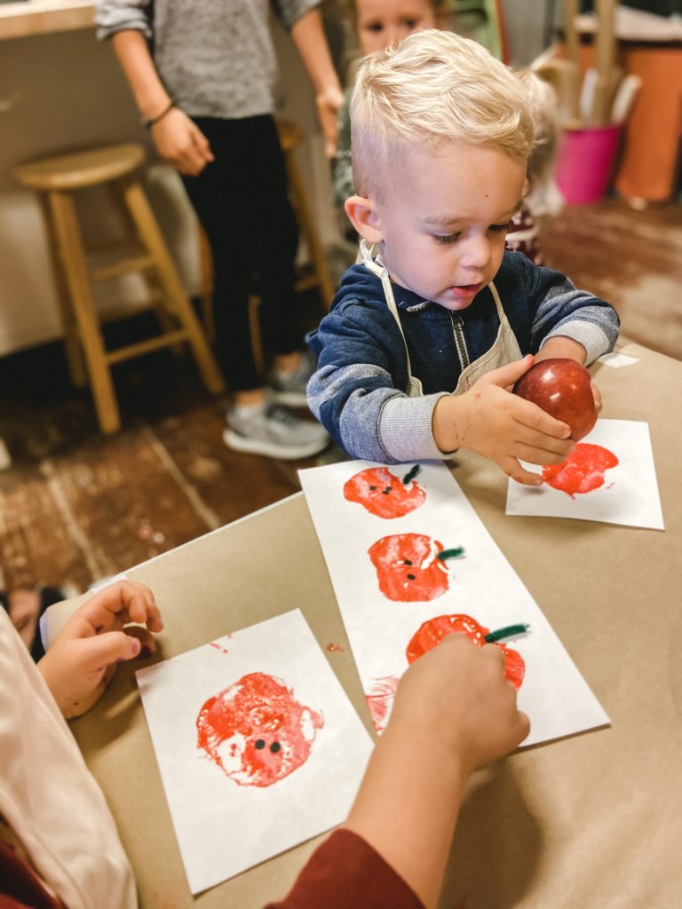 Toddler Friendly Halloween Activities - Apple Stamping